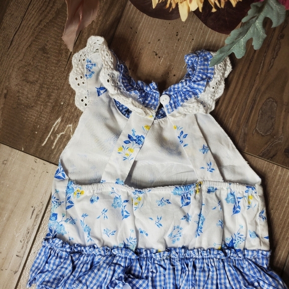 Rare Editions White, Blue, Yellow Floral Lace Baby Bodysuit Bubble Romper Sz 6m - Picture 6 of 14